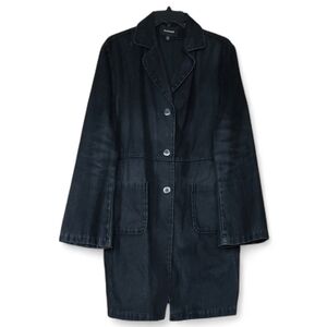 Blackwash Denim Long Express Jacket W/ Pockets Trench Coat Look sz 14
